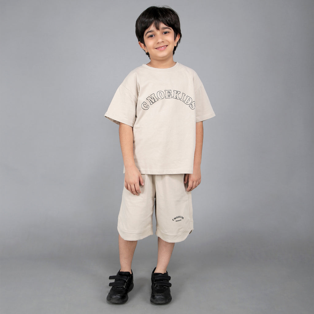 Boys Solid Color Oversized Two Piece Set
