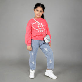 Girls Sweat Shirt with Heart Print Sweatshirts & Hoodies Pink 1-2 Y 