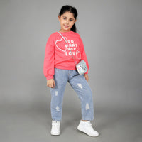 Girls Sweat Shirt with Heart Print Sweatshirts & Hoodies Pink 1-2 Y 