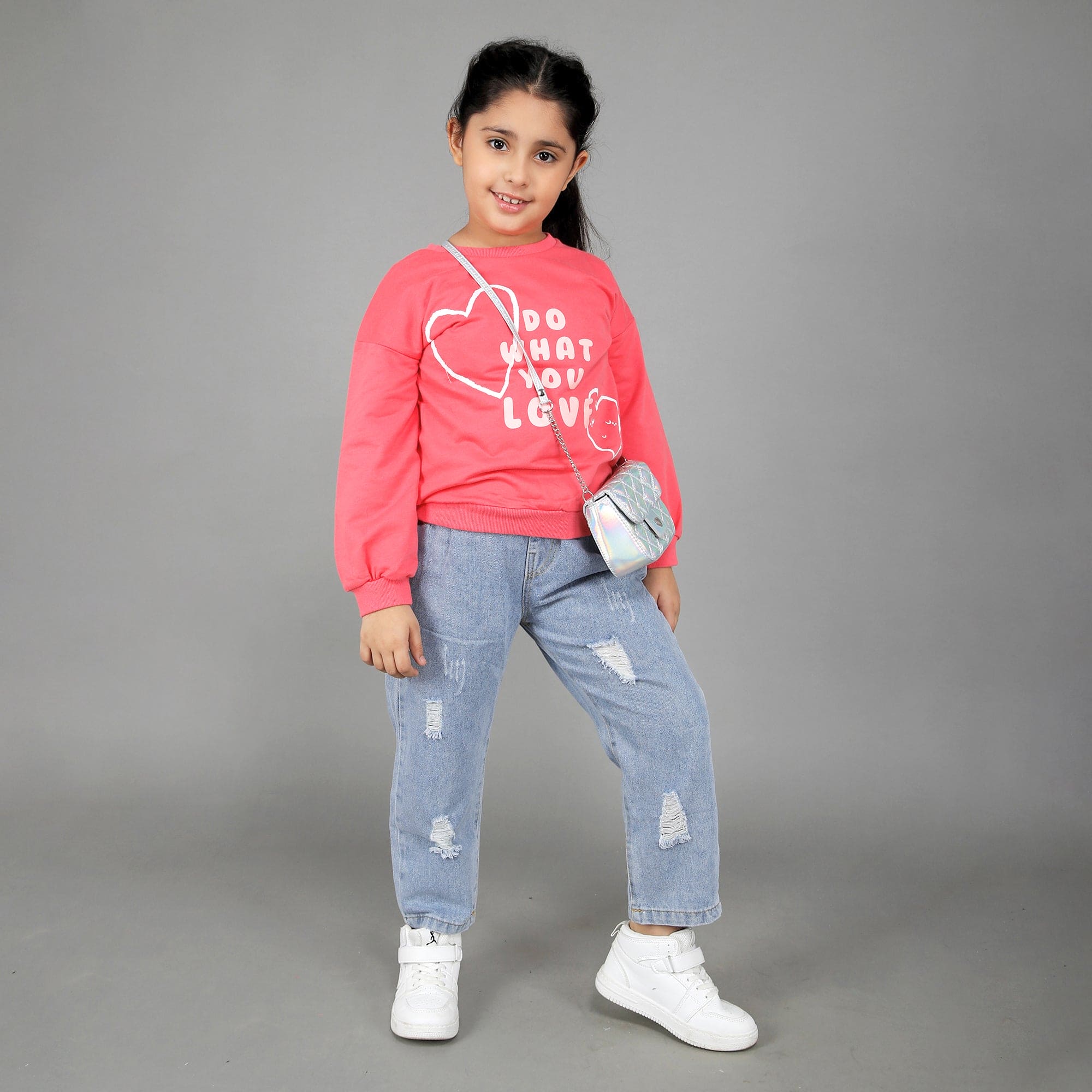 Girls Sweat Shirt with Heart Print Sweatshirts & Hoodies Pink 1-2 Y 