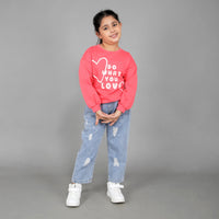 Girls Sweat Shirt with Heart Print Sweatshirts & Hoodies   