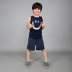 Boys Sleeveless T-shirt with Smiley Print Tshirts   