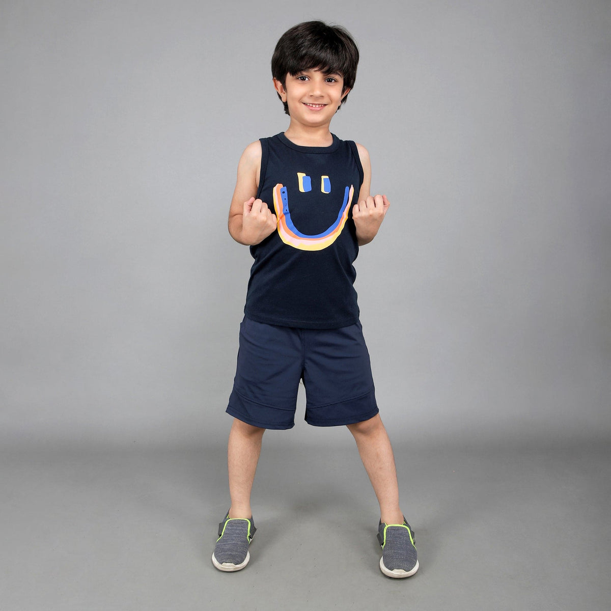 Boys Sleeveless T-shirt with Smiley Print Tshirts   