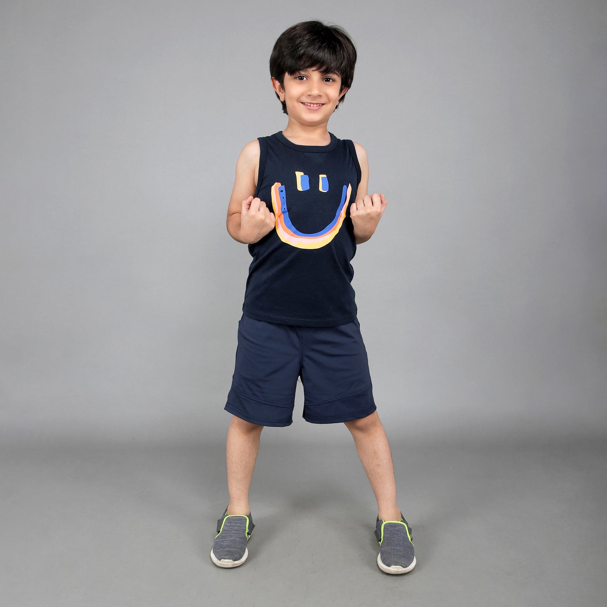 Boys Sleeveless T-shirt with Smiley Print Tshirts   