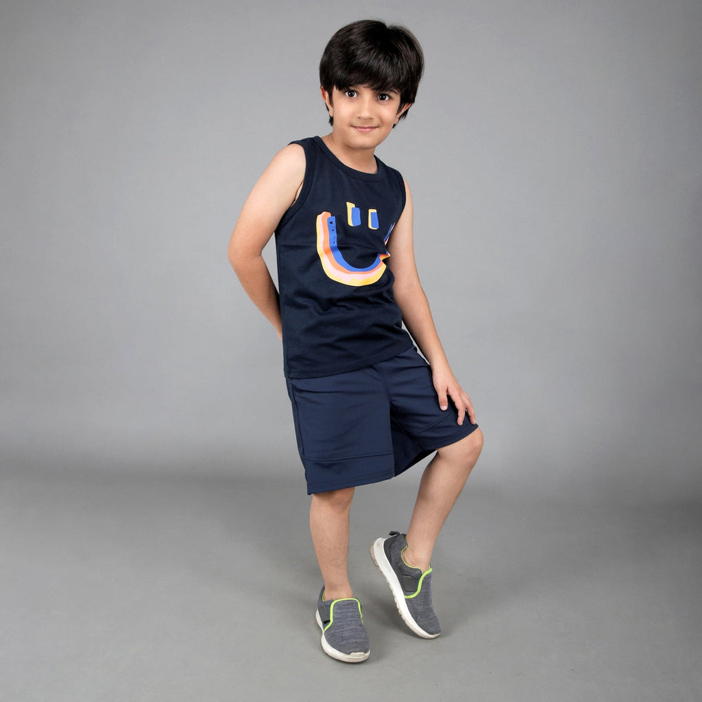 Boys Sleeveless T-shirt with Smiley Print Tshirts   