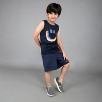 Boys Sleeveless T-shirt with Smiley Print Tshirts   