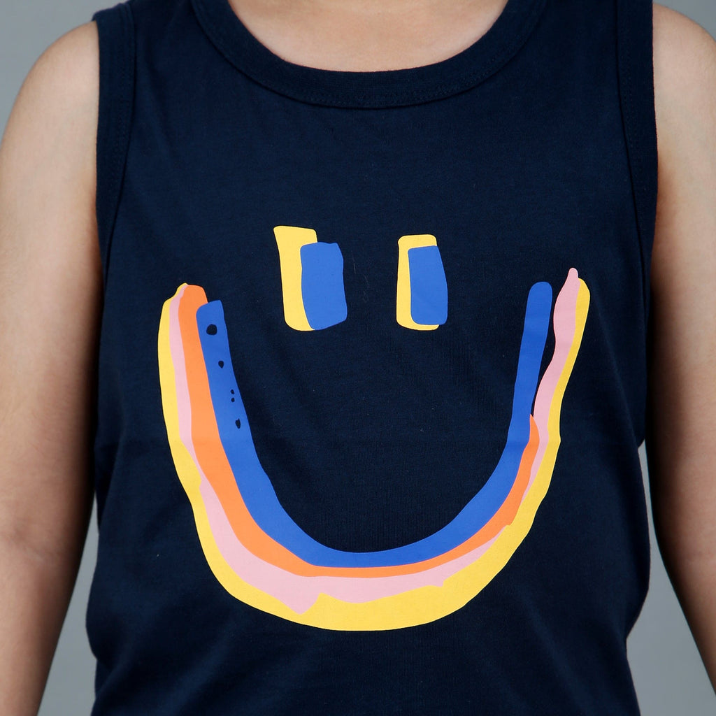 Boys Sleeveless T-shirt with Smiley Print Tshirts   