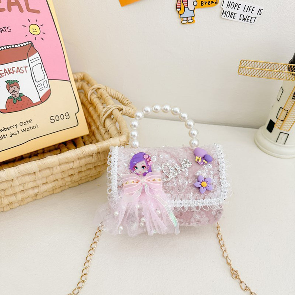 Girls Light Pink Doll Applique Sling Handbag Accessories Light Pink Onesize 