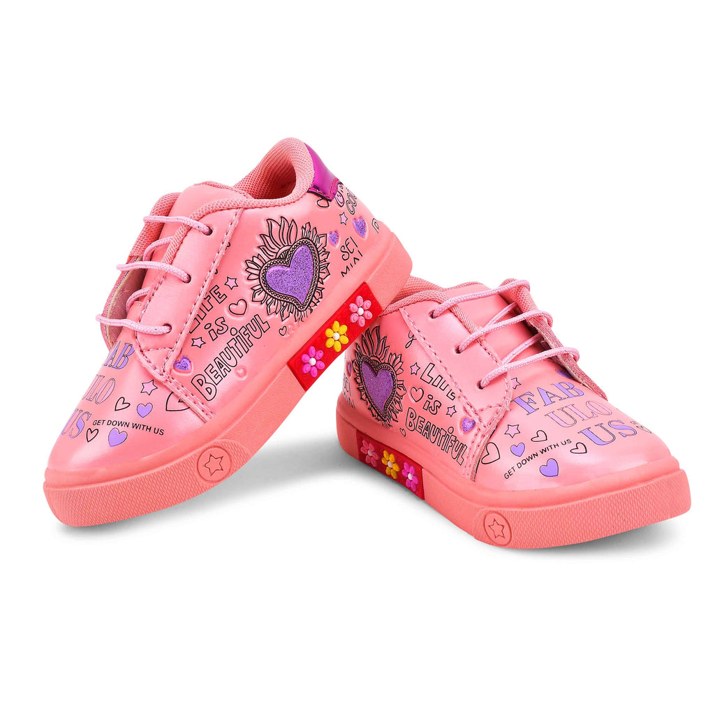 Girls Heart Print Lace Up Footwear