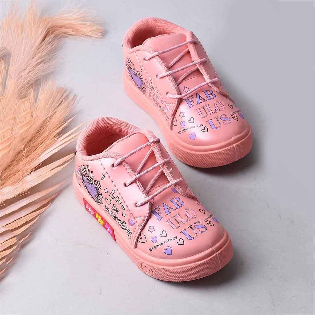 Girls Heart Print Lace Up Footwear
