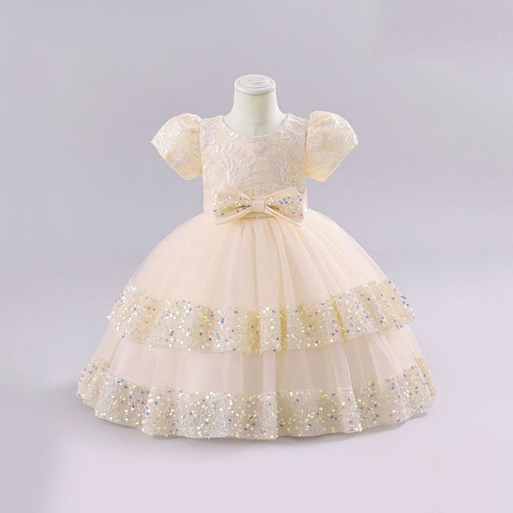 Girls Embroidered Tiered Party Dress Party Dresses Beige 1-2 Y 