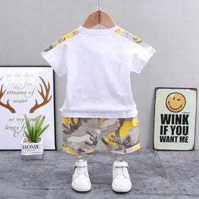 Boys Camouflage Pocket T-Shirt & Shorts Sets   