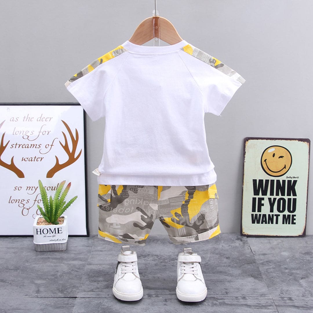 Boys Camouflage Pocket T-Shirt & Shorts Sets   