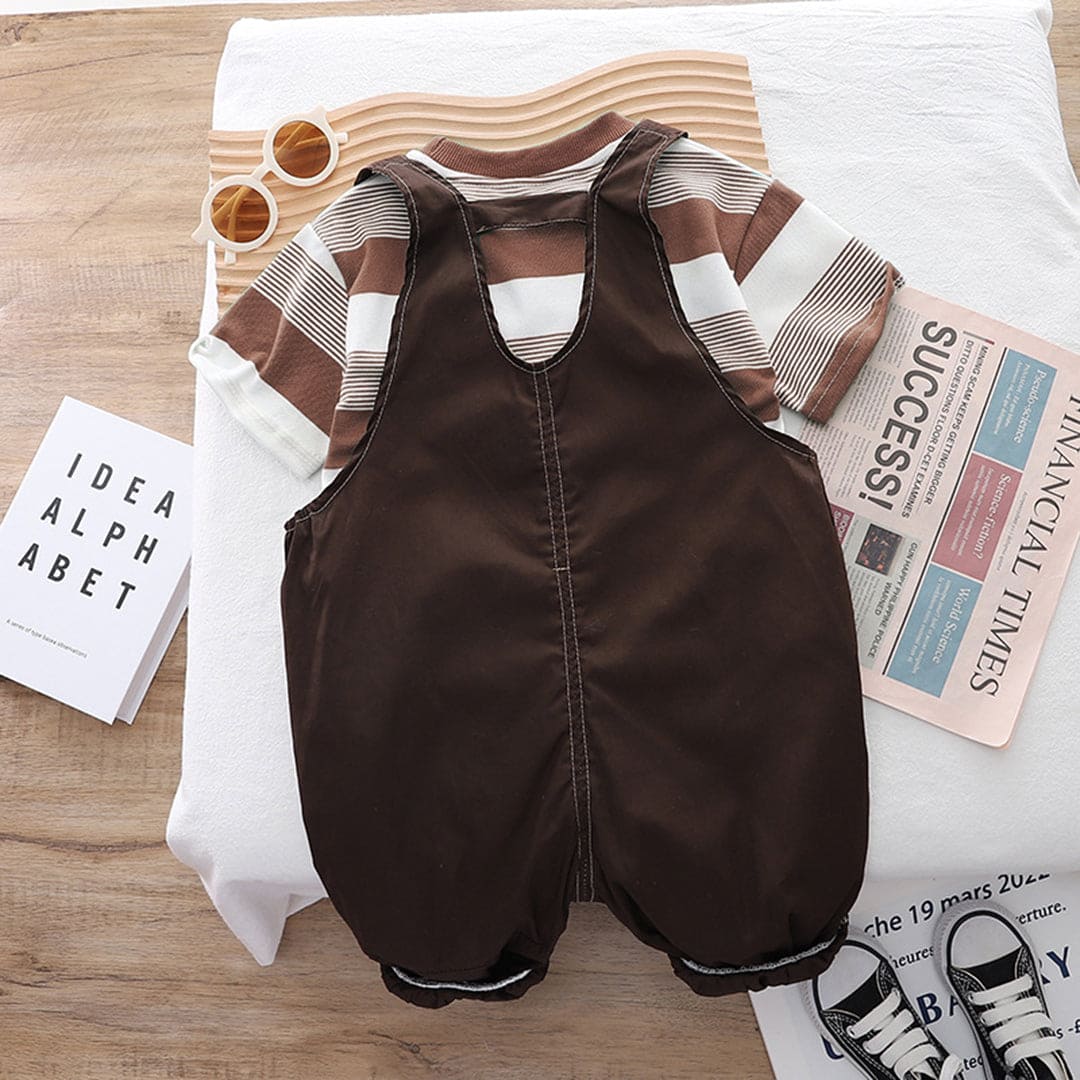 Boys Striped T-Shirt With Dungaree Sets   