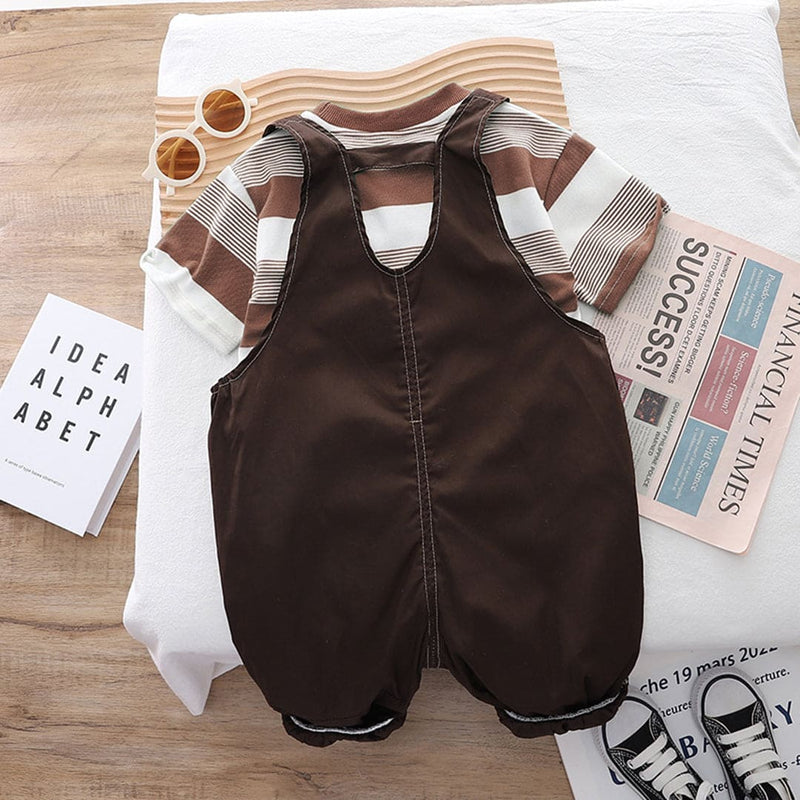 Boys Striped T-Shirt With Dungaree Sets   