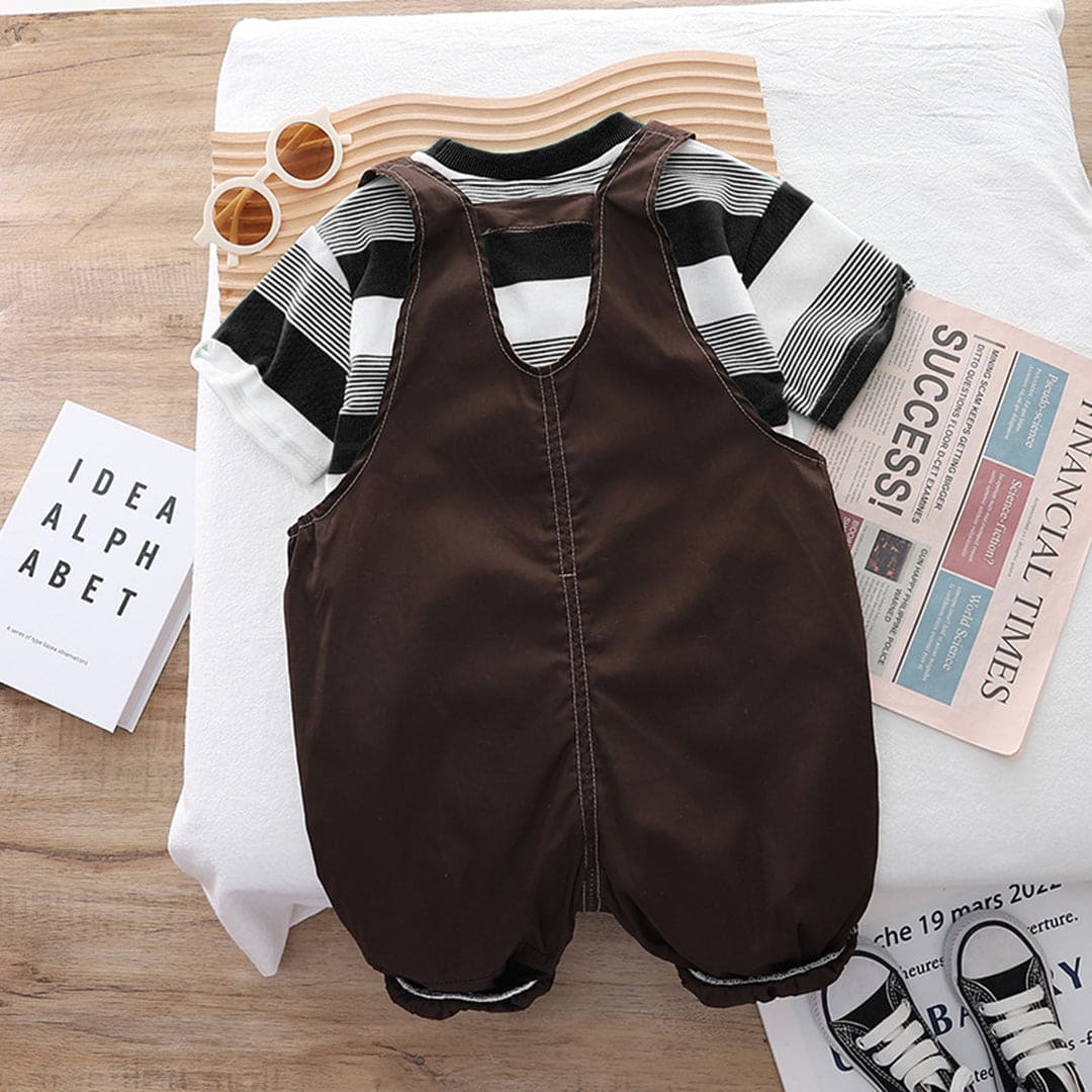 Boys Striped T-Shirt With Dungaree Sets   