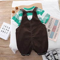 Boys Striped T-Shirt With Dungaree Sets   