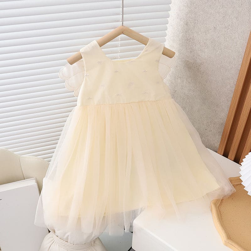Girls Bow Embroidery Dress With Fairy Wings