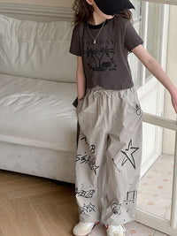 Girls Printed T-Shirt With Straight Pants Set Sets   