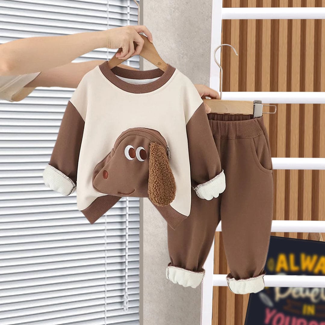 Boys Sweatshirt with Sweatpants Set Winterwear Sets Brown 1-2 Y 