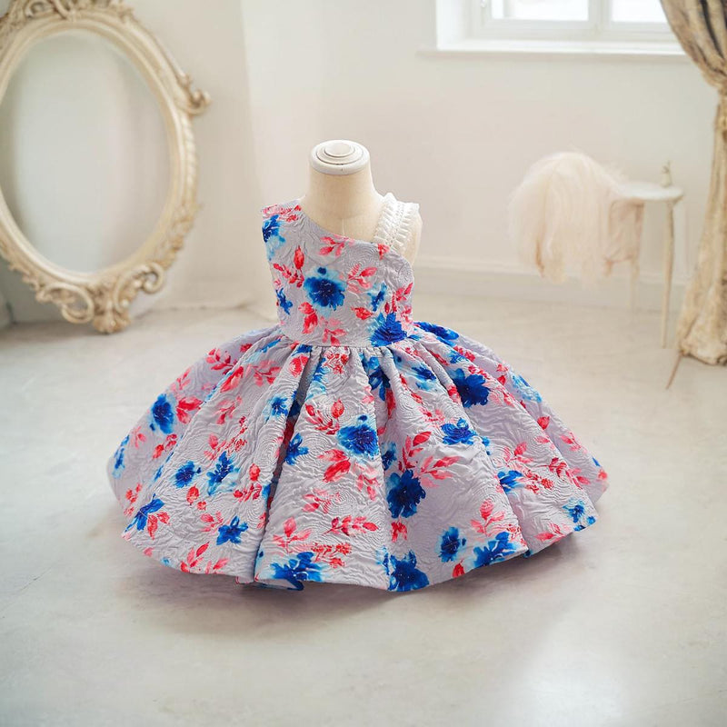 Girls Floral Print One Shoulder Party Dress Party Dresses   