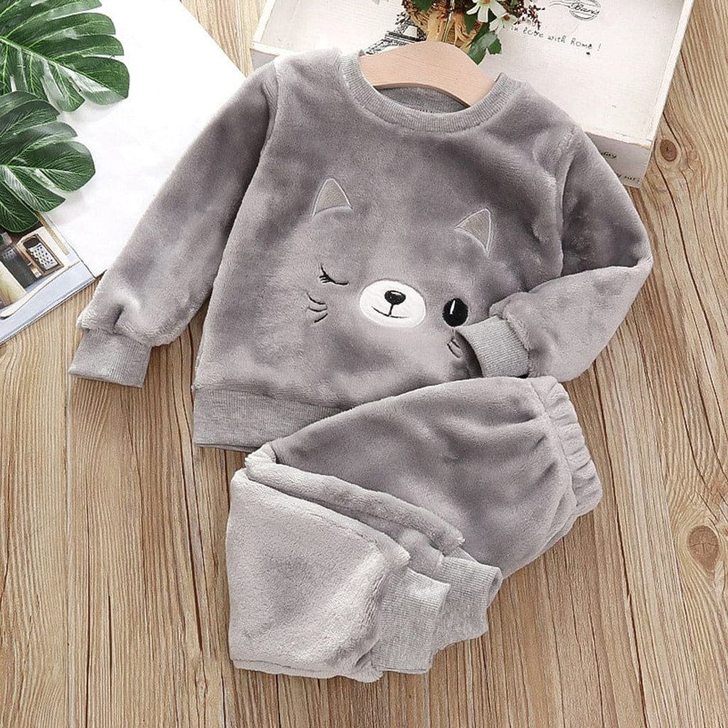 Girls Fleece Sweatshirt with Sweatpants Set Winterwear Sets Gray 1-2 Y 