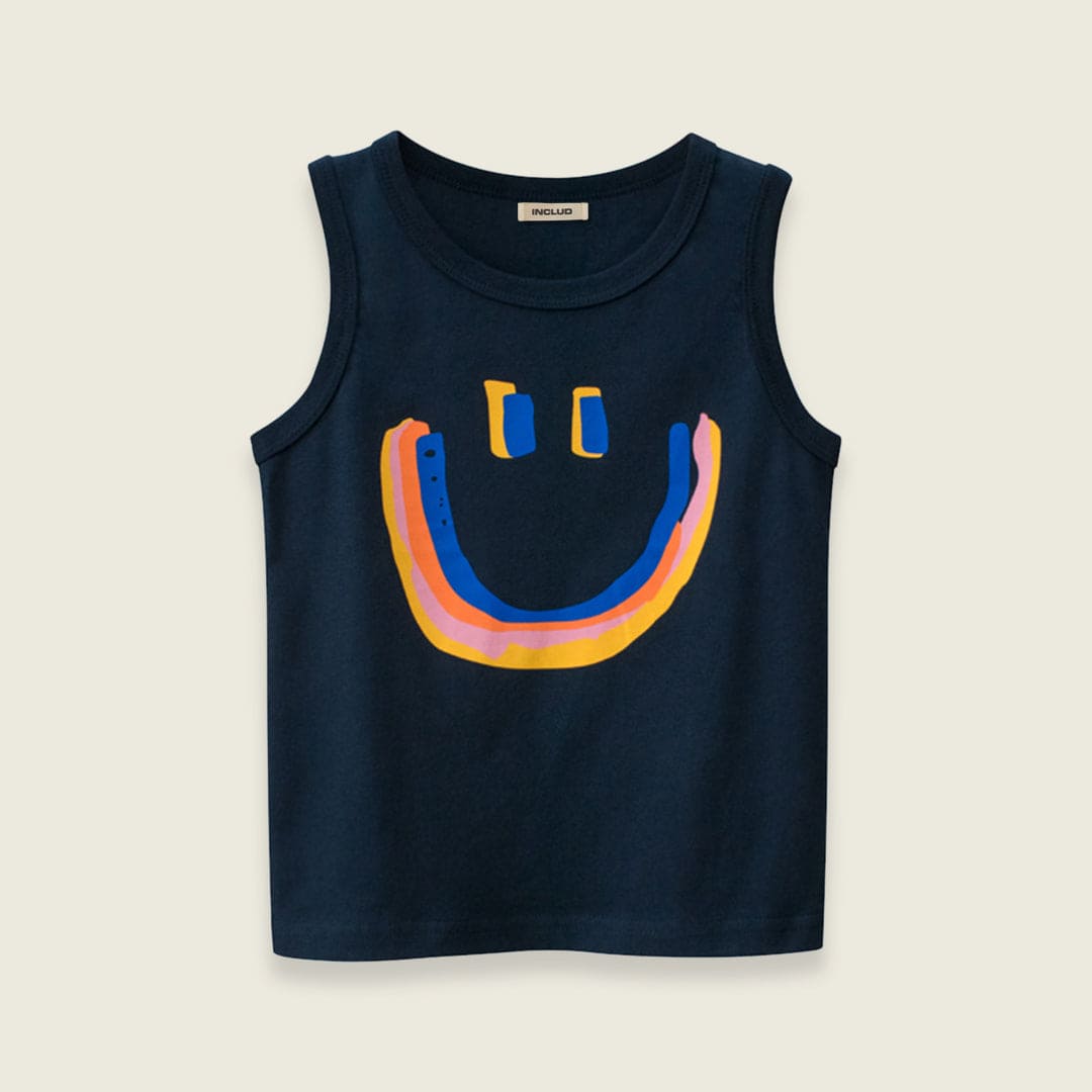 Boys Sleeveless T-shirt with Smiley Print Tshirts   