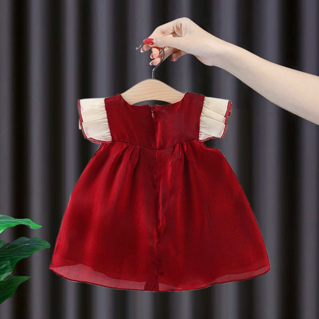 Girls Maroon Statement Bow Tulle Party Dress Party Dresses Maroon 1-2 Y 