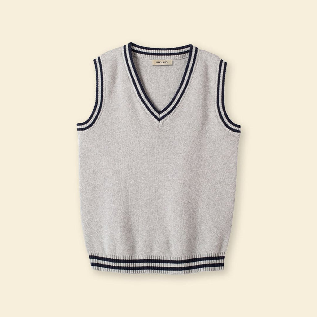 Boys Sleeveless Sweater With Stripe Bottom Sweaters & Cardigans Grey 5-6 Y 