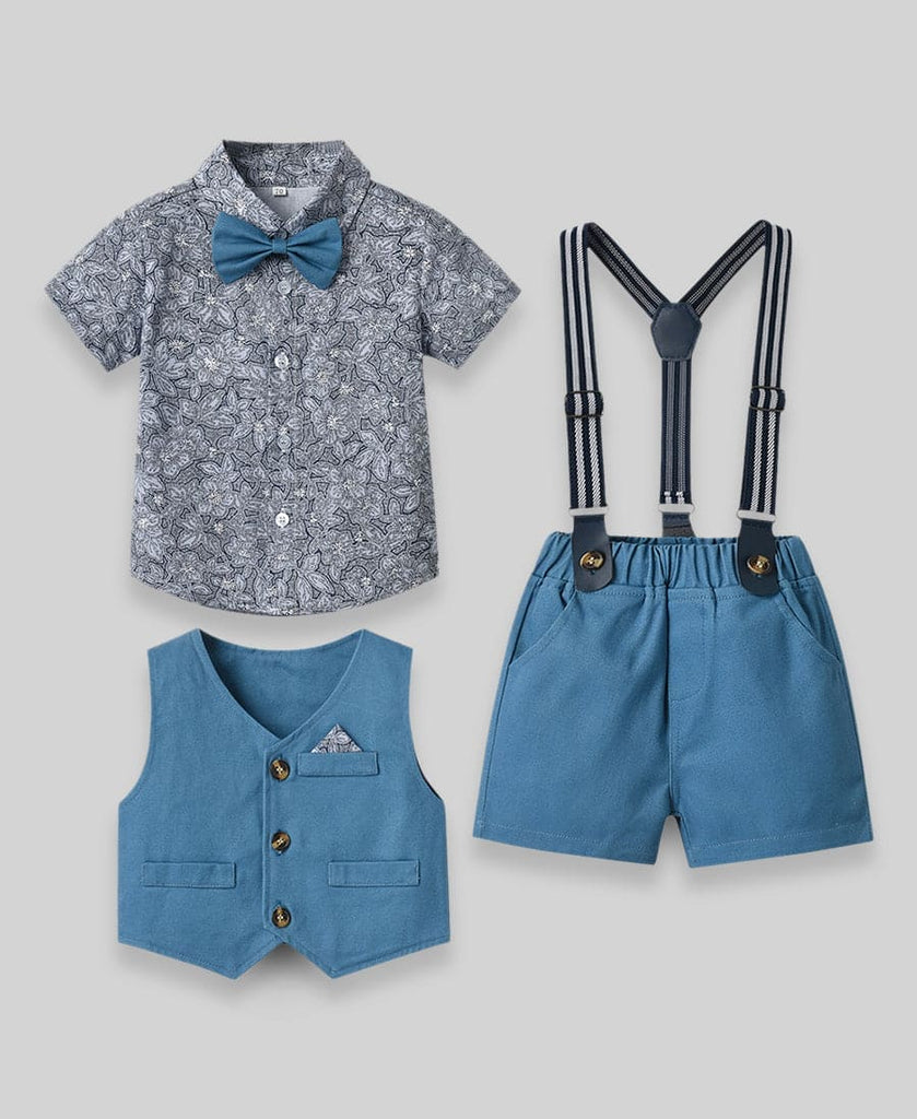 Boys Blue Party Wear 3Pc Clothing Sets (Shit,Waistcoat,Suspender) Sets Style 1 1-2 Y 