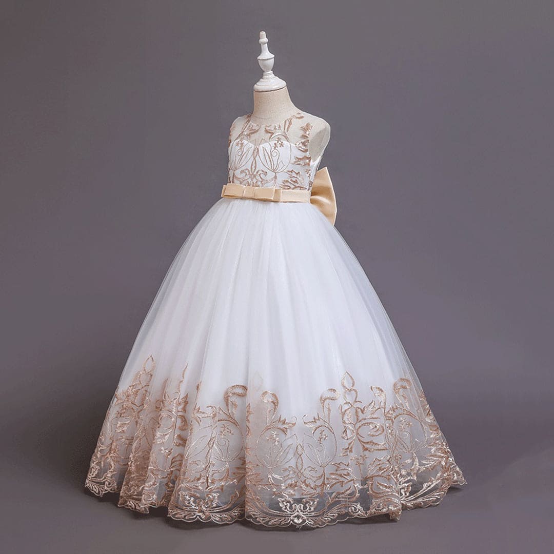 Girls Embroidered Tulle Gown Casual Dresses   