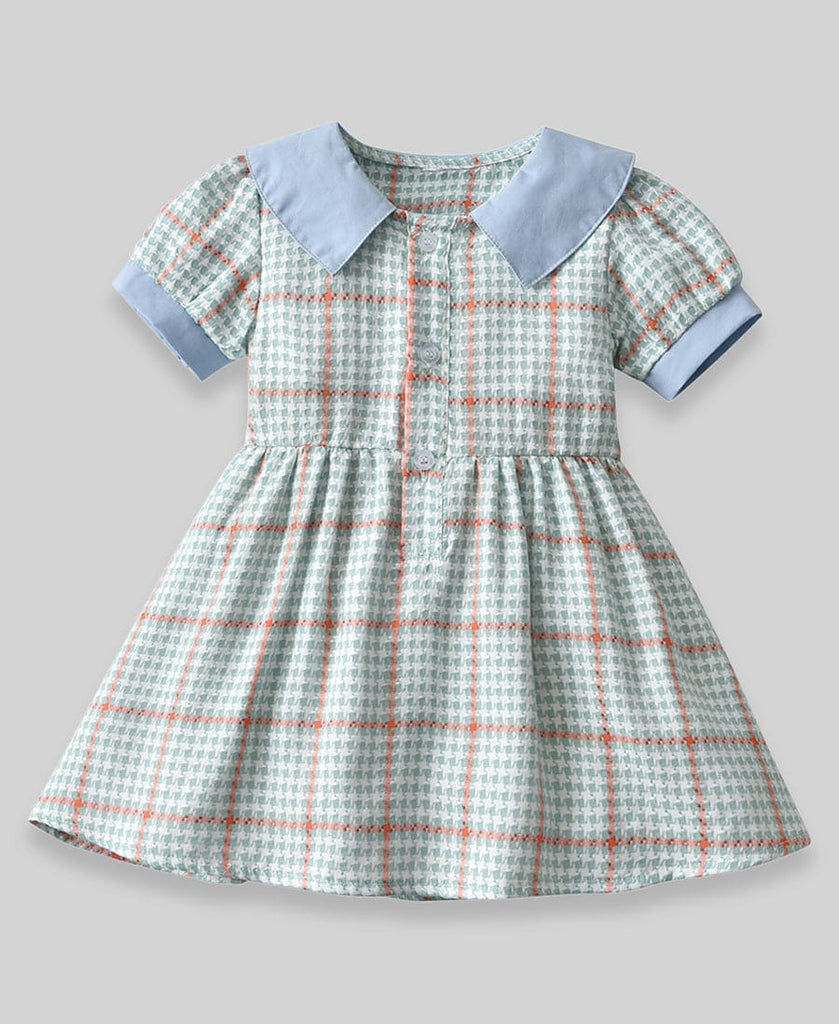 Girls Gingham checks Fit & Flare Dress with Peter Pan Collar Casual Dresses Style 2 1-2 Y 