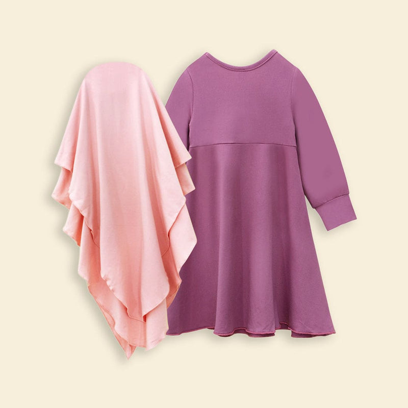 Girls Long Sleeve Colorblocked Dress With Head Scarf Casual Dresses   