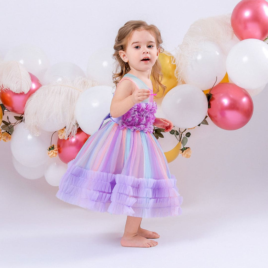 Girls Unicorn Inspired Ruffle Dress Casual Dresses Purple 1-2 Y 