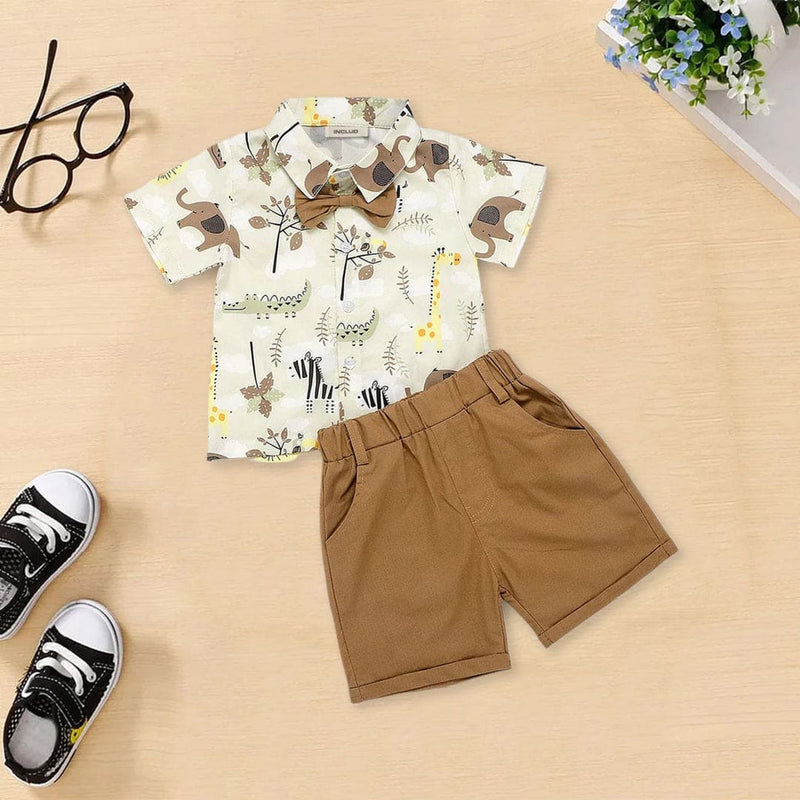 Boys Printed Shirt With Shorts Sets Beige 1-2 Y 