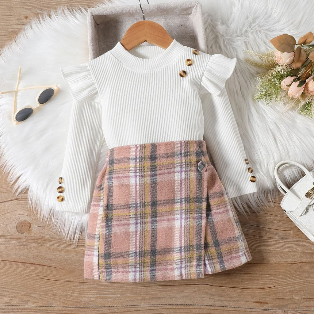 Girls White Woolen Top with Pencil Skirt Set Sets White 1-2 Y 