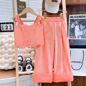 Girls Sleeveless Denim Top With Denim Straight Leg Pants Set 2 pc. Sets