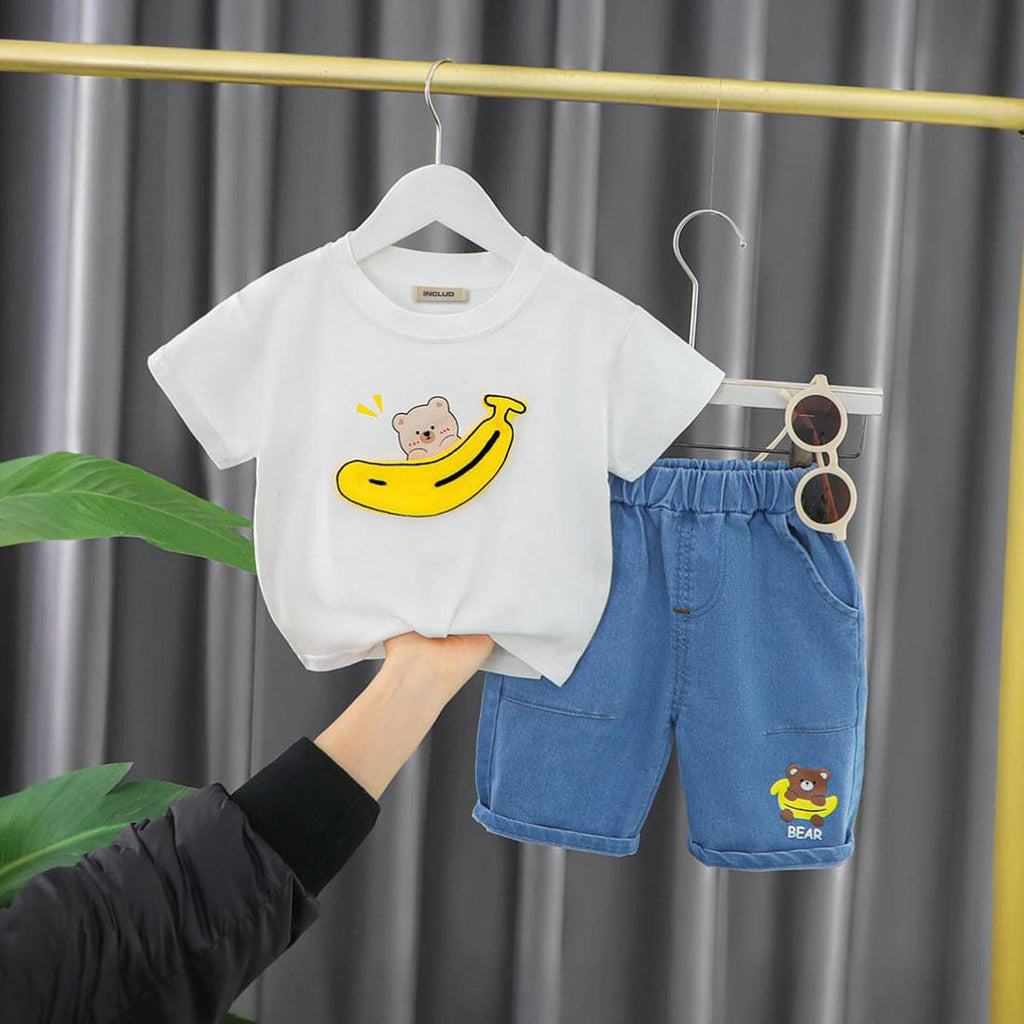 Boys Banana Patch T-shirt with Denim Shorts Set Sets White 1-2 Y 