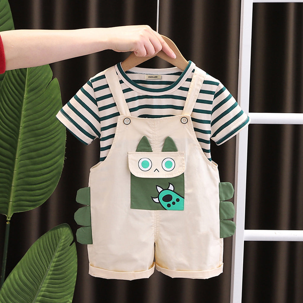 Boys Striped T-shirt with Dungaree Set