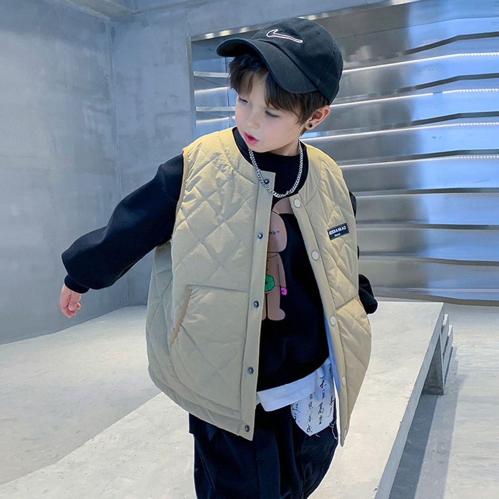 Boys Solid Sleeveless Jacket Coats & Jackets Khaki 4-5 Y 