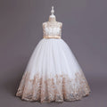 Girls Embroidered Tulle Gown Casual Dresses Beige 5-6 Y 