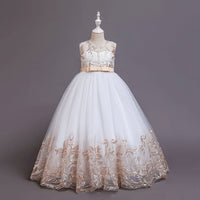 Girls Embroidered Tulle Gown Casual Dresses Beige 5-6 Y 
