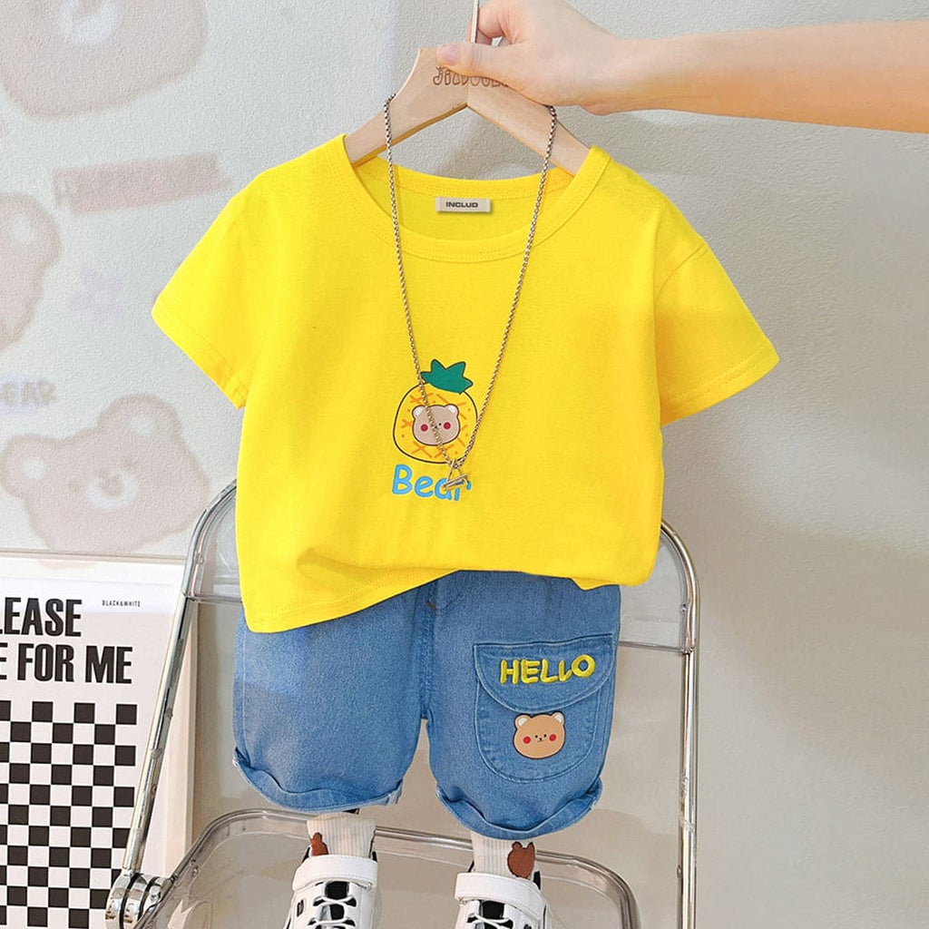 Boys Printed T-shirt with Denim Shorts Set Sets Yellow 1-2 Y 