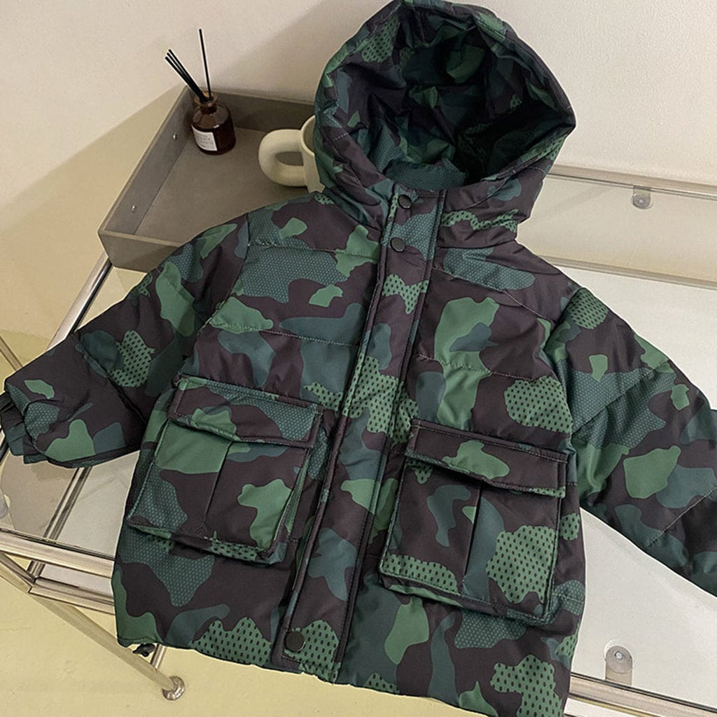 Boys Camouflage Print Hooded Jacket Coats & Jackets Green 1-2 Y 