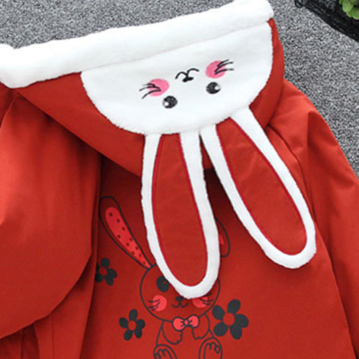 Girls Red Hooded Rabbit Ear Jacket With Inner Lining Coats & Jackets
