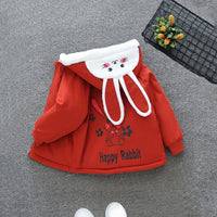 Girls Red Hooded Rabbit Ear Jacket With Inner Lining Coats & Jackets