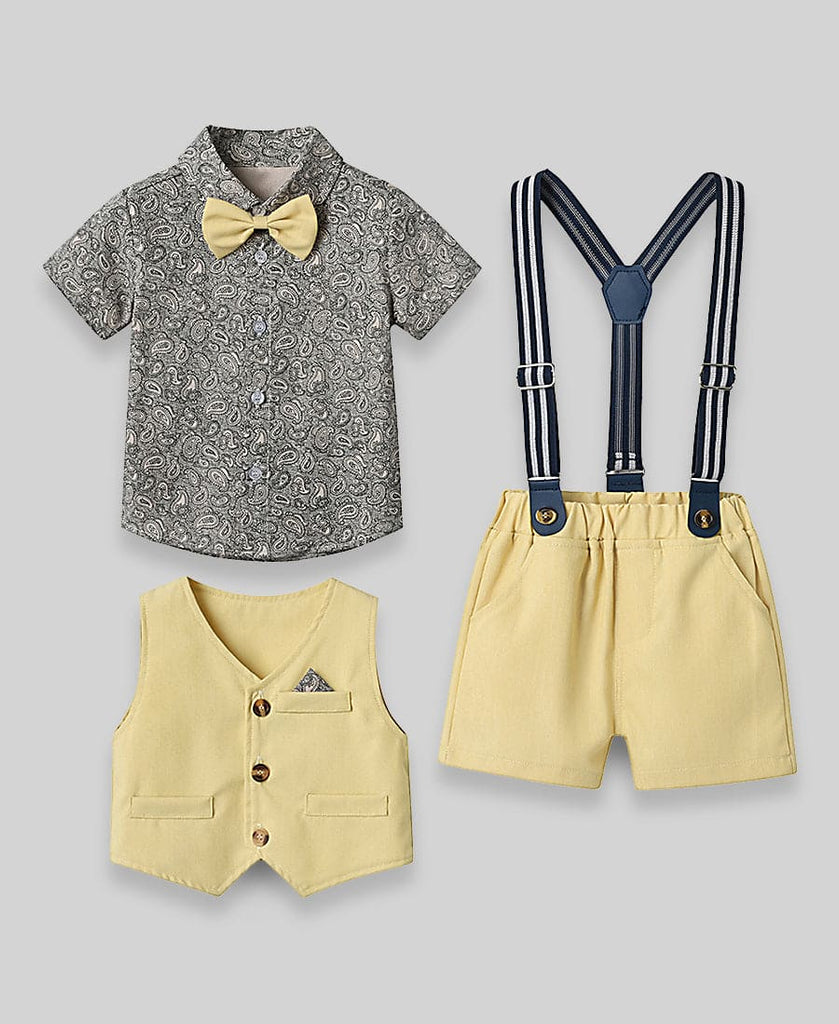 Boys Light Yellow Party Wear 3Pc Clothing Sets (Shit,Waistcoat,Suspender) Sets Style 3 1-2 Y 