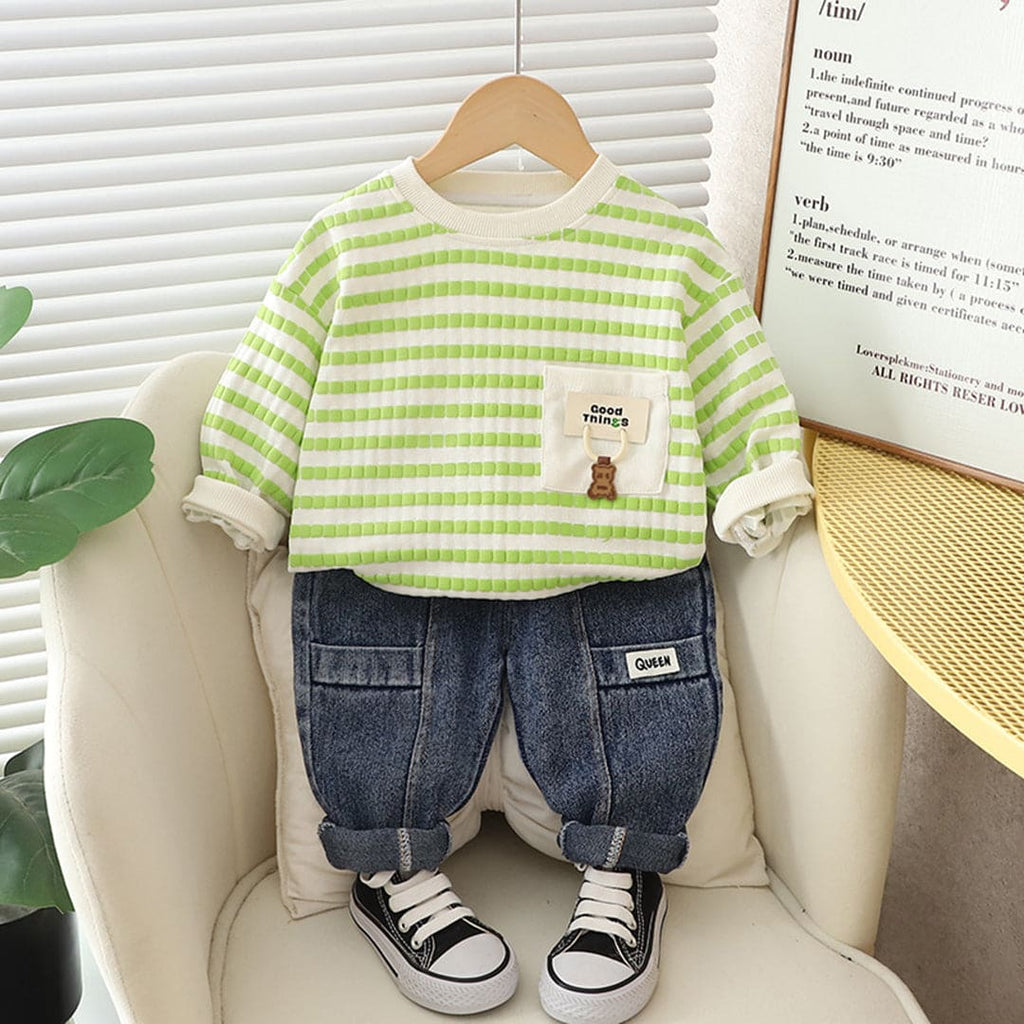 Boys Striped Pullover with Denims Set