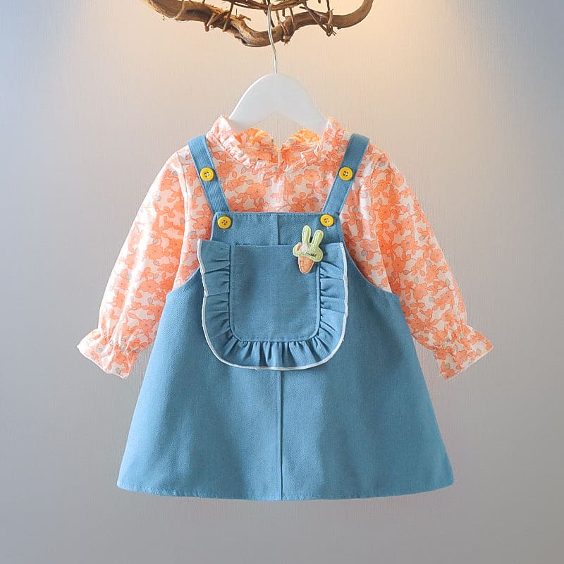 Girls Printed Top With Pinafore Set