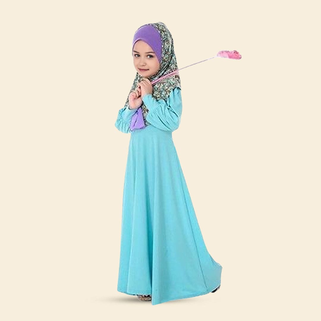 Girls Long Sleeve Round Neck Dress With Scarf Casual Dresses   